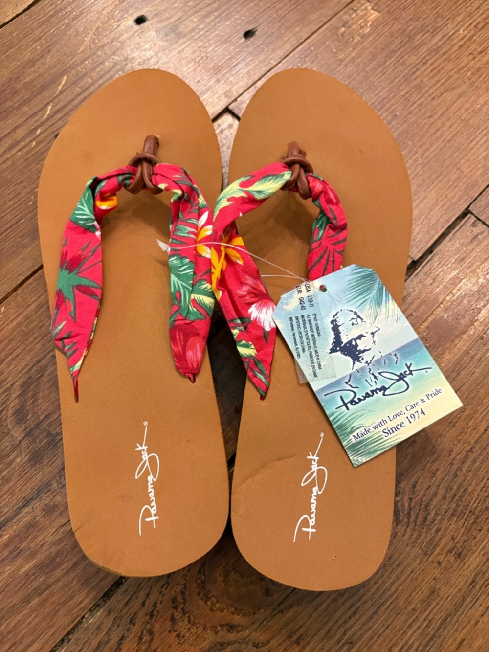 Panama Jack Red/pink Tropical Print Fabric Strap Sandals